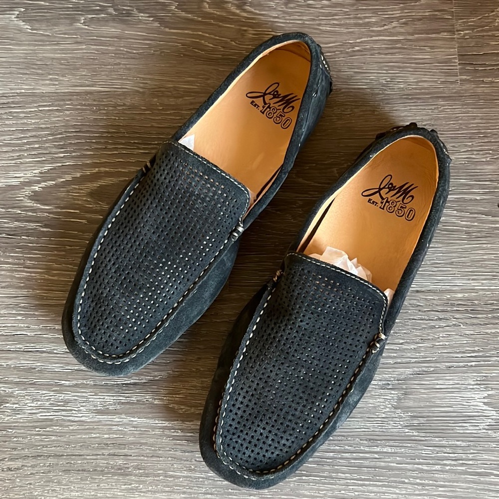 johnston & murphy, sullivan perforated drivers suede loafers, navy, mens 11.5